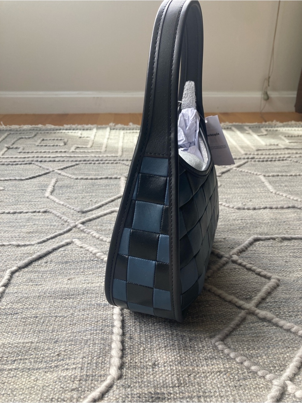 Last Chance!!! COACHTOPIA Woven Checker Hobo Shoulder Bag in Dark Blue & Black - Picture 3 of 15